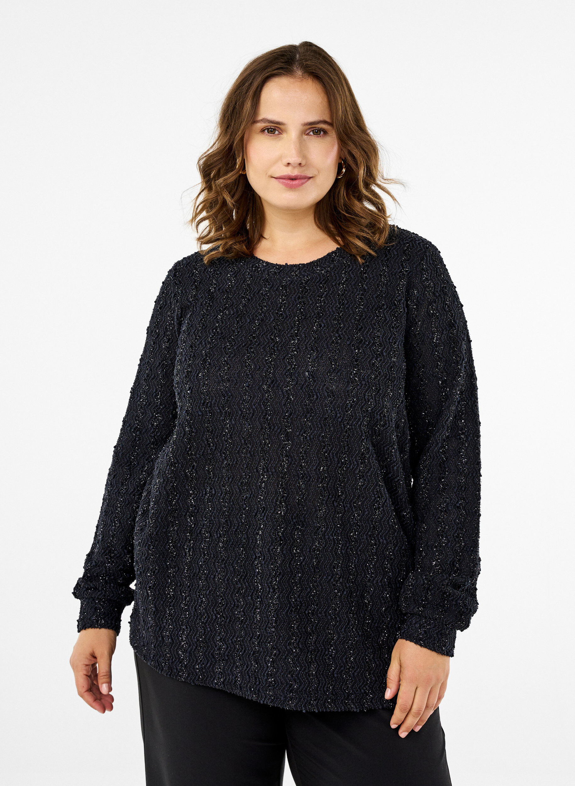 Zizzi Bluse med glimmer struktur , Sort, Model image number 0