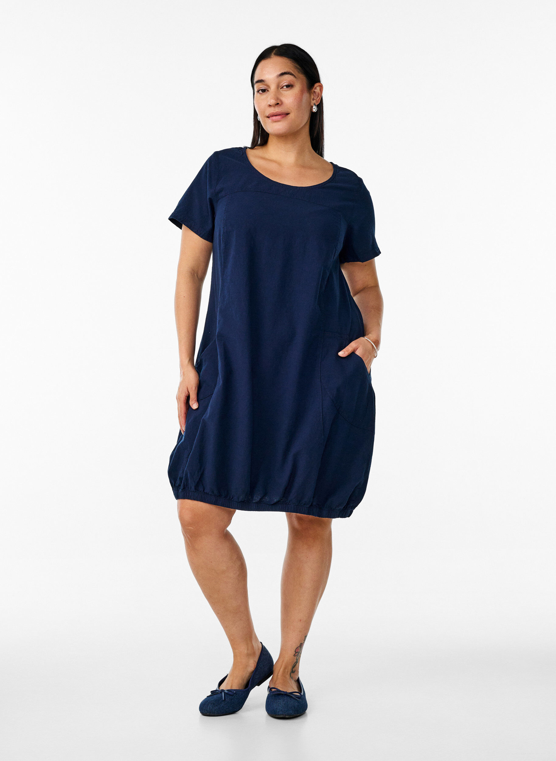ZizziKort&aelig;rmet kjole i bomuld, Bl&aring;, Model image number 1