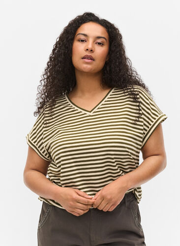 Stribet t-shirt i bomuld, Ivy Green Y/D, Model image number 0