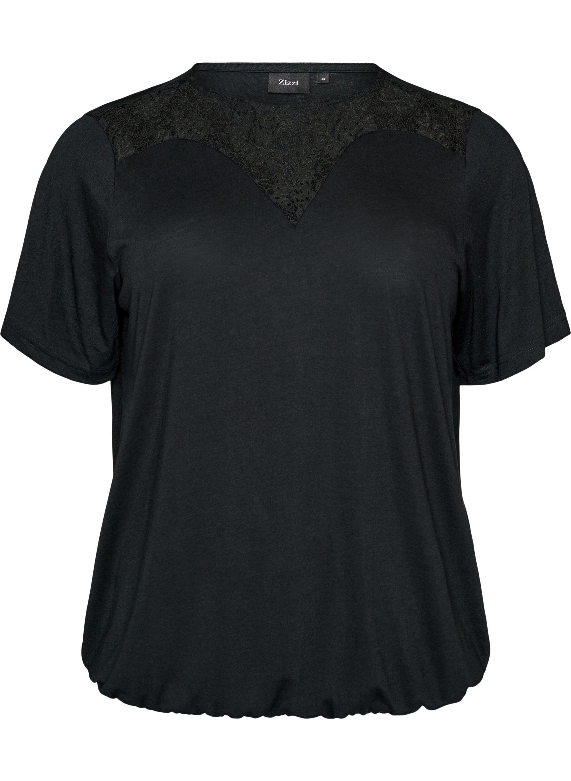 ZizziBluse med blondeindsats og ballon-effekt, Sort, Packshot image number 0