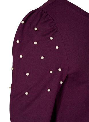 Langærmet bluse med perler, Purple Melange, Packshot image number 3