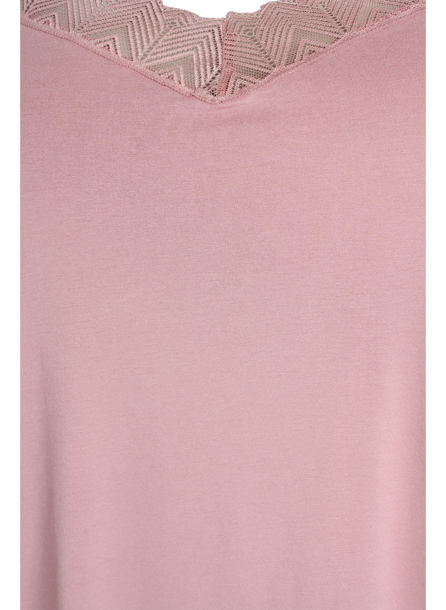 Zizzi Top med blondedetalje og spaghettistropper, Lyser&oslash;d, Packshot image number 2