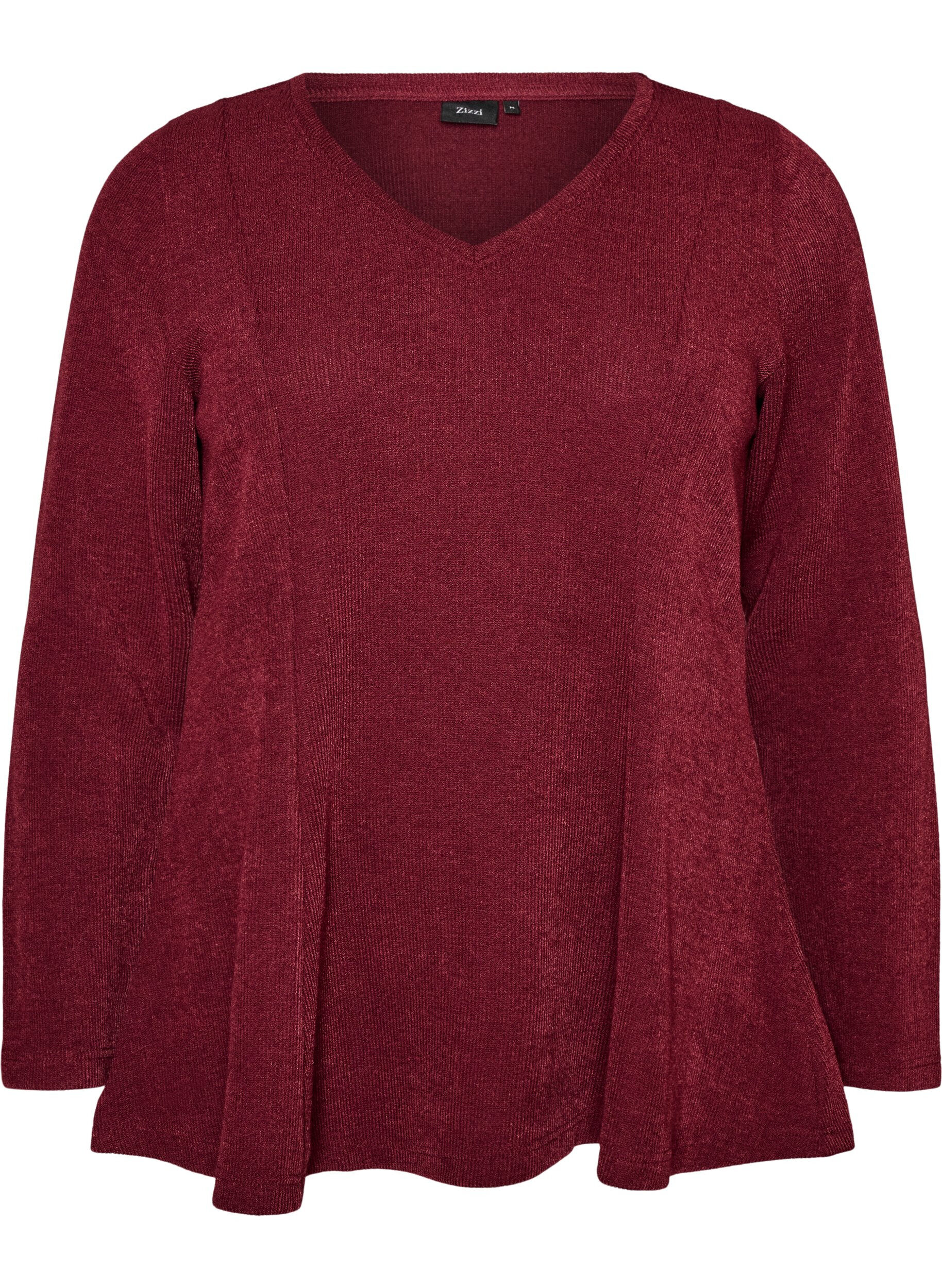 ZizziJerseybluse med ribstruktur og A-form, R&oslash;d, Packshot image number 0
