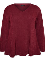 Jerseybluse med ribstruktur og A-form, R&oslash;d