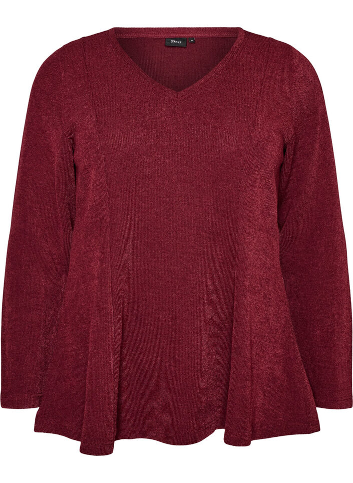 Jerseybluse med ribstruktur og A-form, R&oslash;d, Packshot image number 0