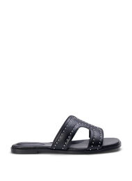 Flade slip-in sandaler med bred pasform og nitter, Black, Packshot