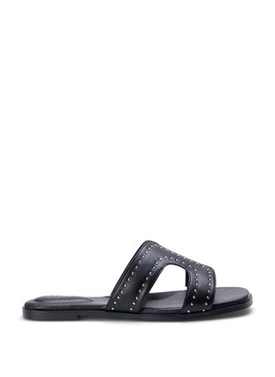 Flade slip-in sandaler med bred pasform og nitter, Black, Packshot image number 0