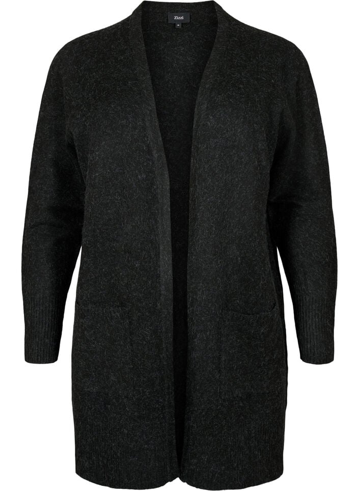 Meleret strik cardigan med lommer, Gr&aring;, Packshot image number 0