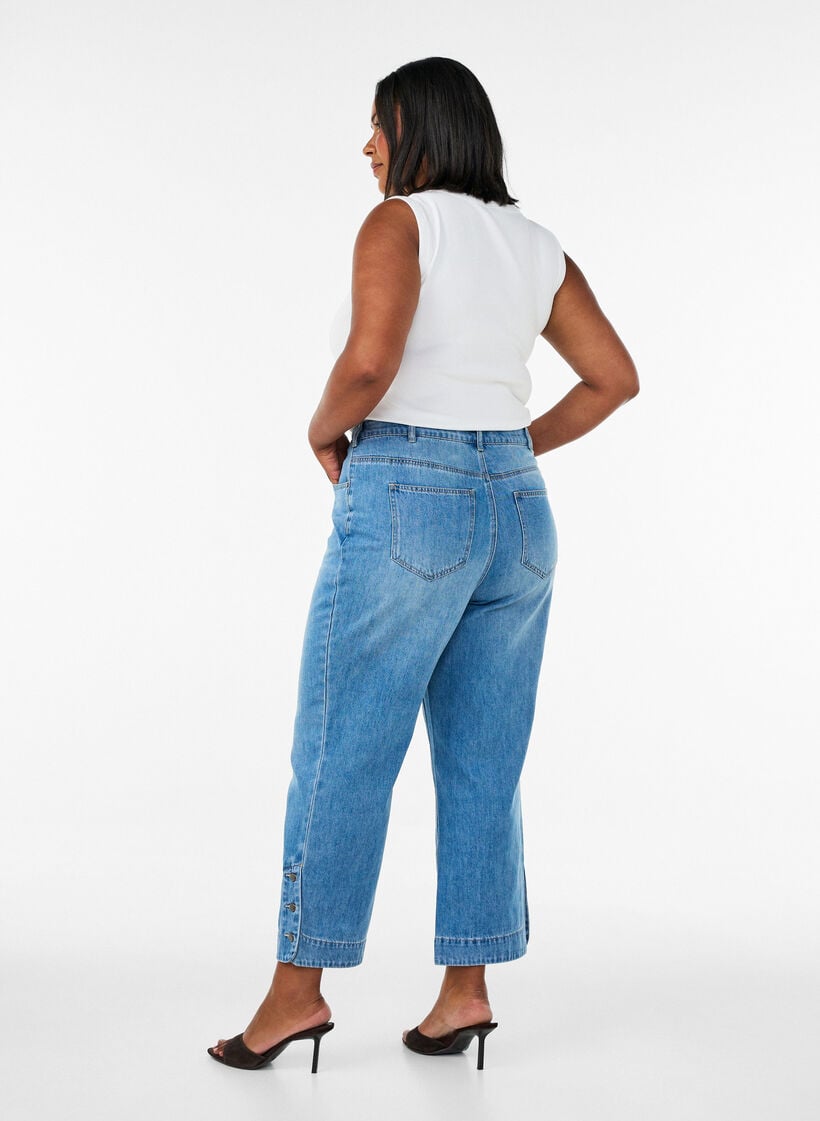 Cropped Kiana jeans med straight fit og knapdetaljer, Bl&aring;, Model image number 1