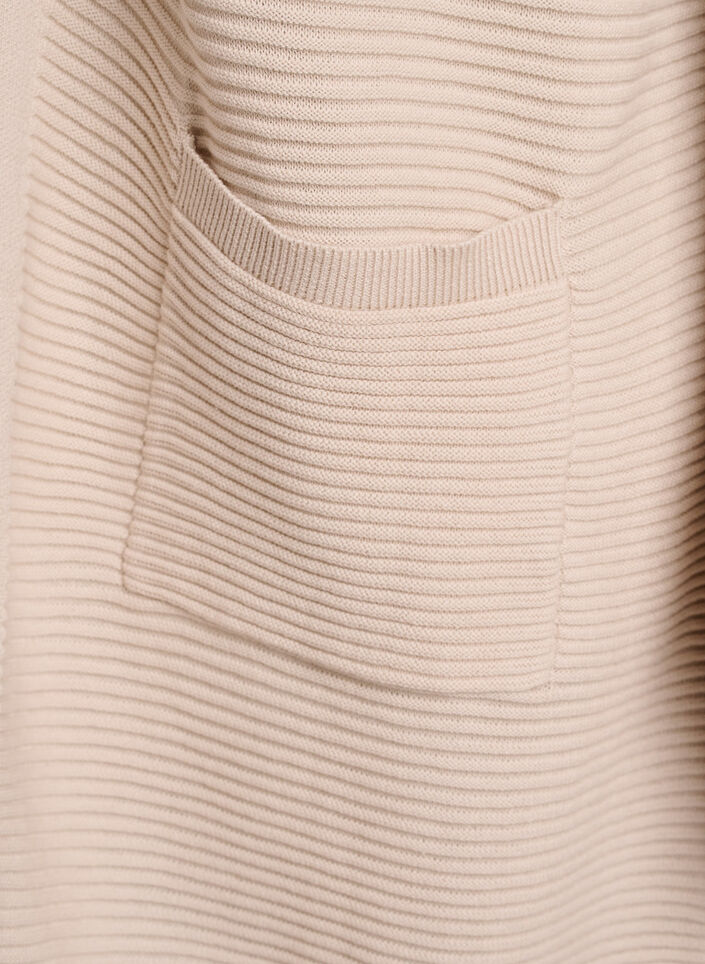 Lang ribstrikket cardigan i bomuld, Beige, Packshot image number 3