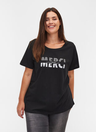 Økologisk bomulds t-shirt med tryk, Black Merci, Model image number 0