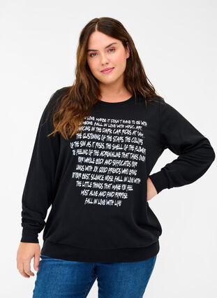 Sweatshirt med tekstprint , Black w. White AOP, Model image number 0