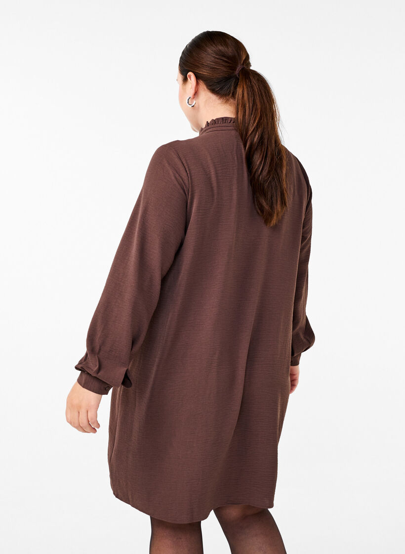 Langærmet kjole med flæsedetaljer , Chocolate Martini, Model image number 1