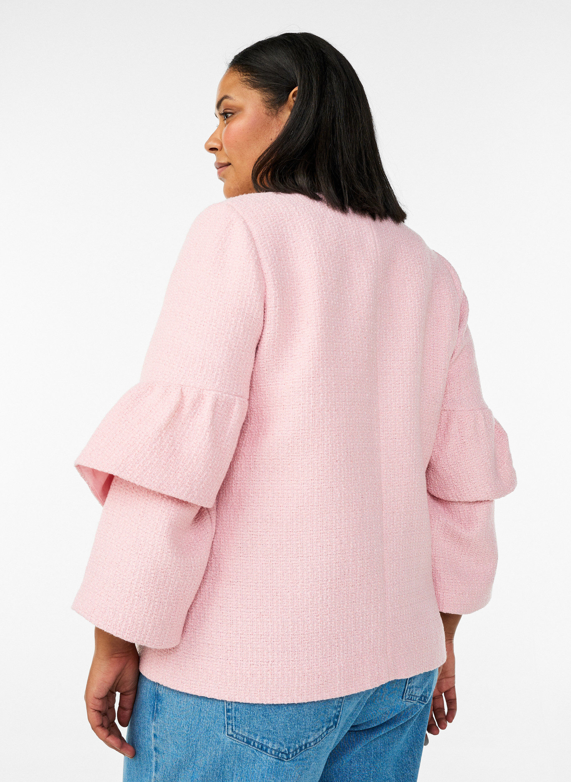 ZizziBoucl&eacute;jakke med fl&aelig;sedetaljer, Lyser&oslash;d, Model image number 2