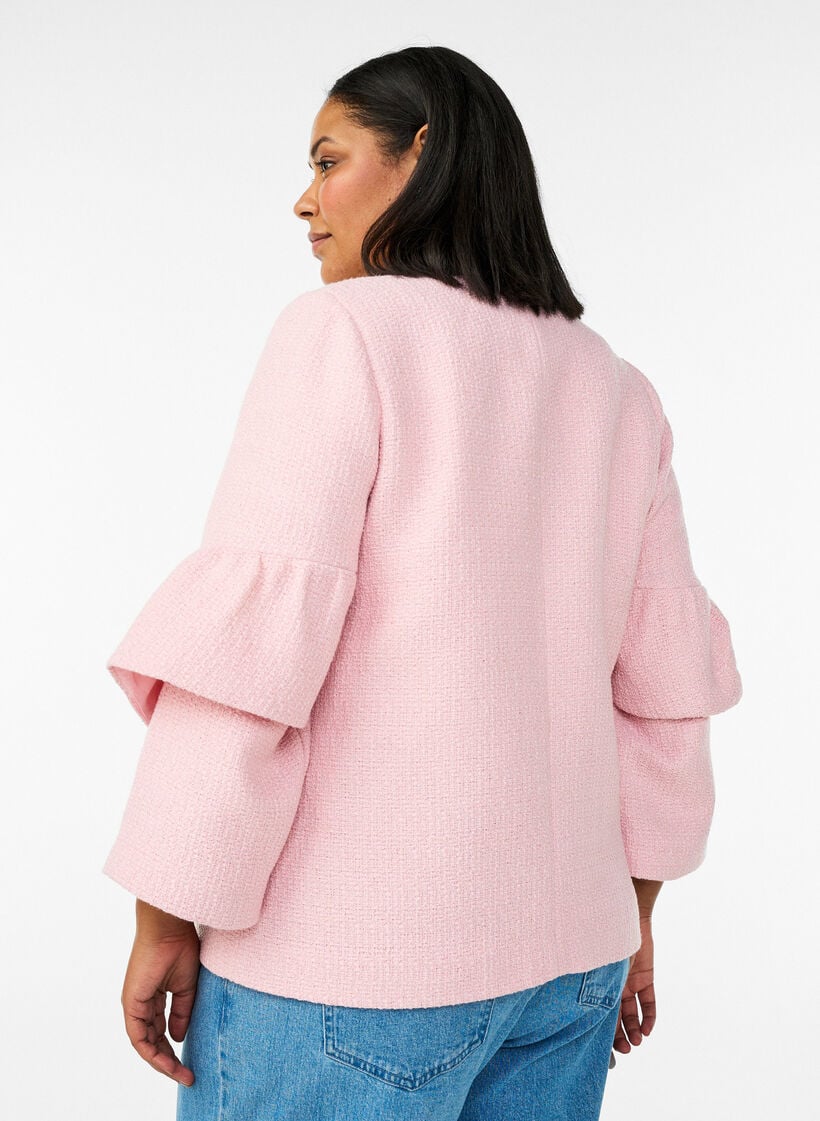Boucl&eacute;jakke med fl&aelig;sedetaljer, Lyser&oslash;d, Model image number 2