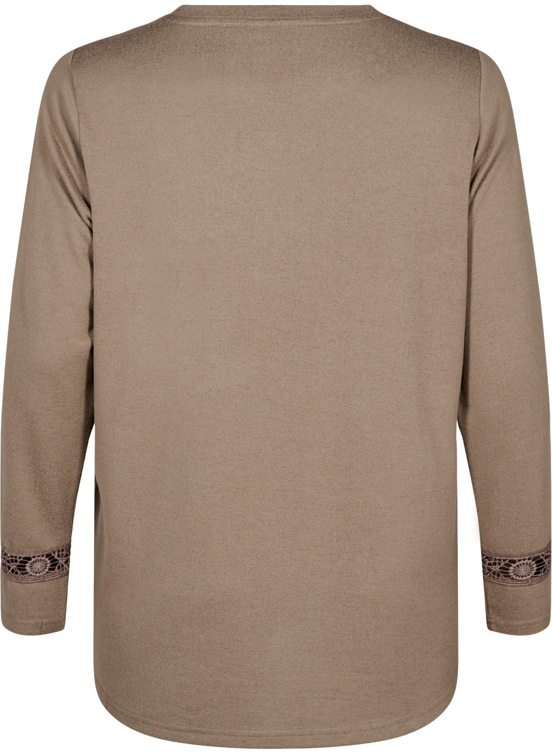 Zizzi Bluse med broderidetaljer og lange &aelig;rmer, Brun, Packshot image number 1