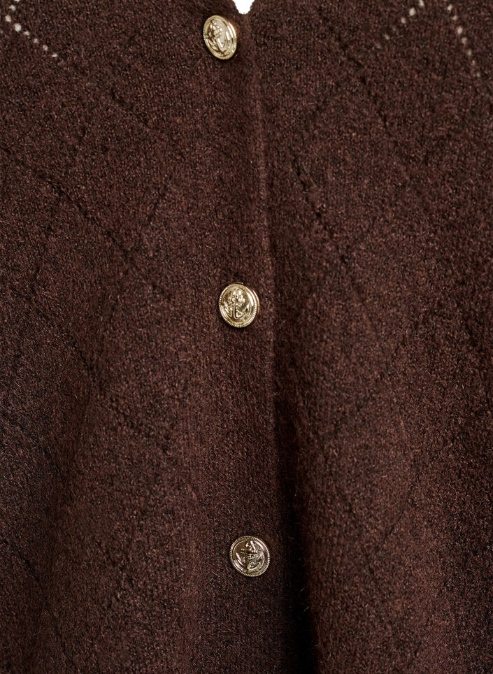 Cardigan med harlekinm&oslash;nster og V-hals, Brun, Packshot image number 2