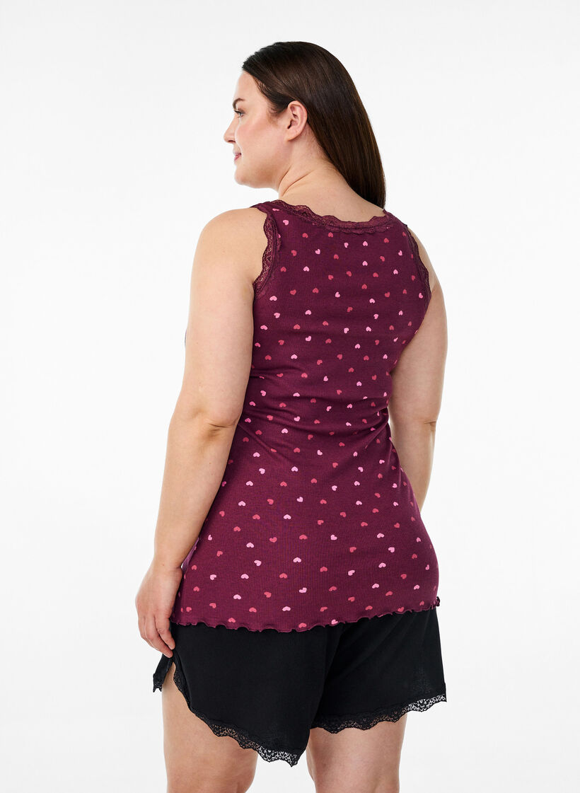 Top med print og blondekant, M&oslash;rk Bordeaux, Model image number 2