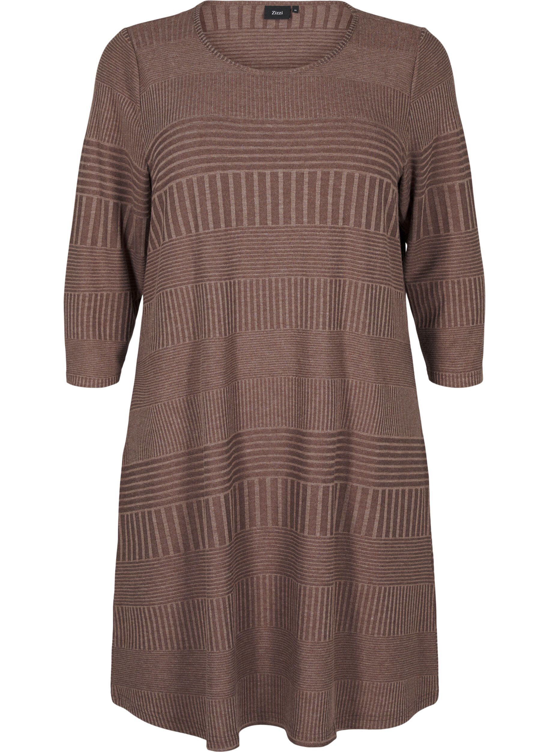 Zizzi Kjole med 3/4 &aelig;rmer og stribet m&oslash;nster, Ch. Martini Mel., Packshot image number 0