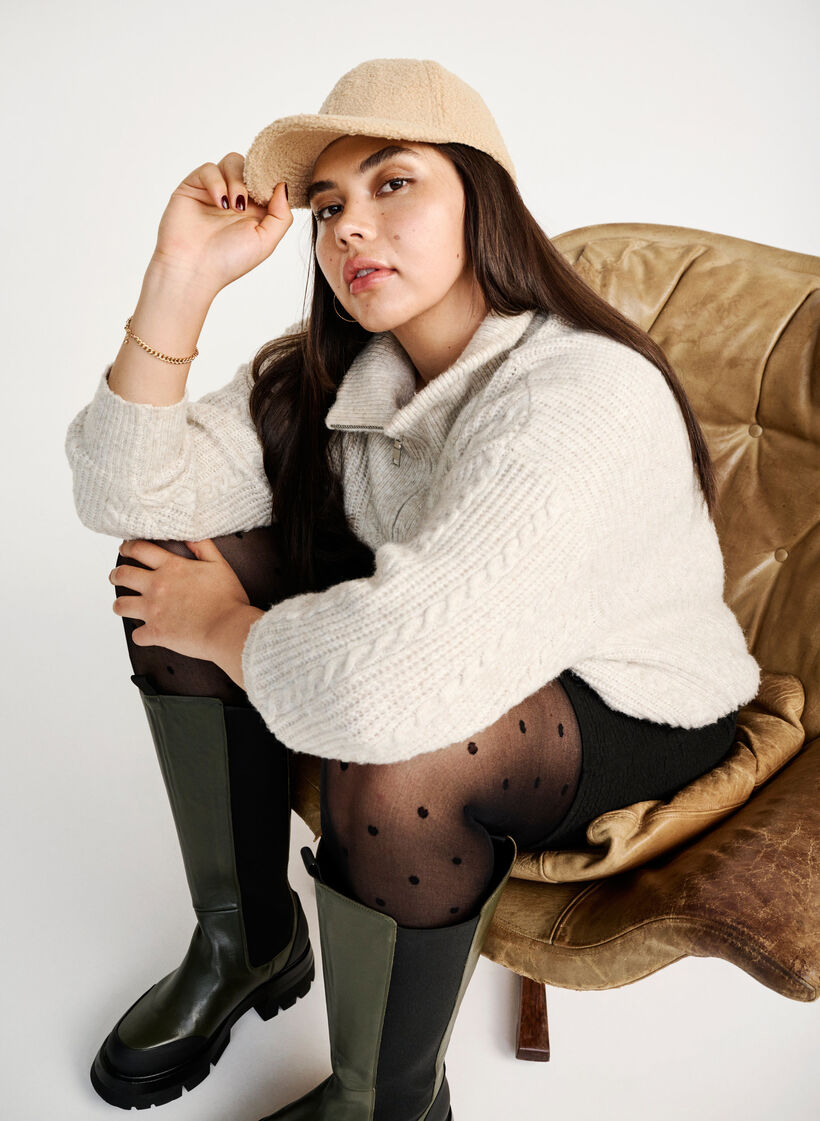 Trøje i kabelstrik med lynlås, Pumice Stone Mel., Image image number 0