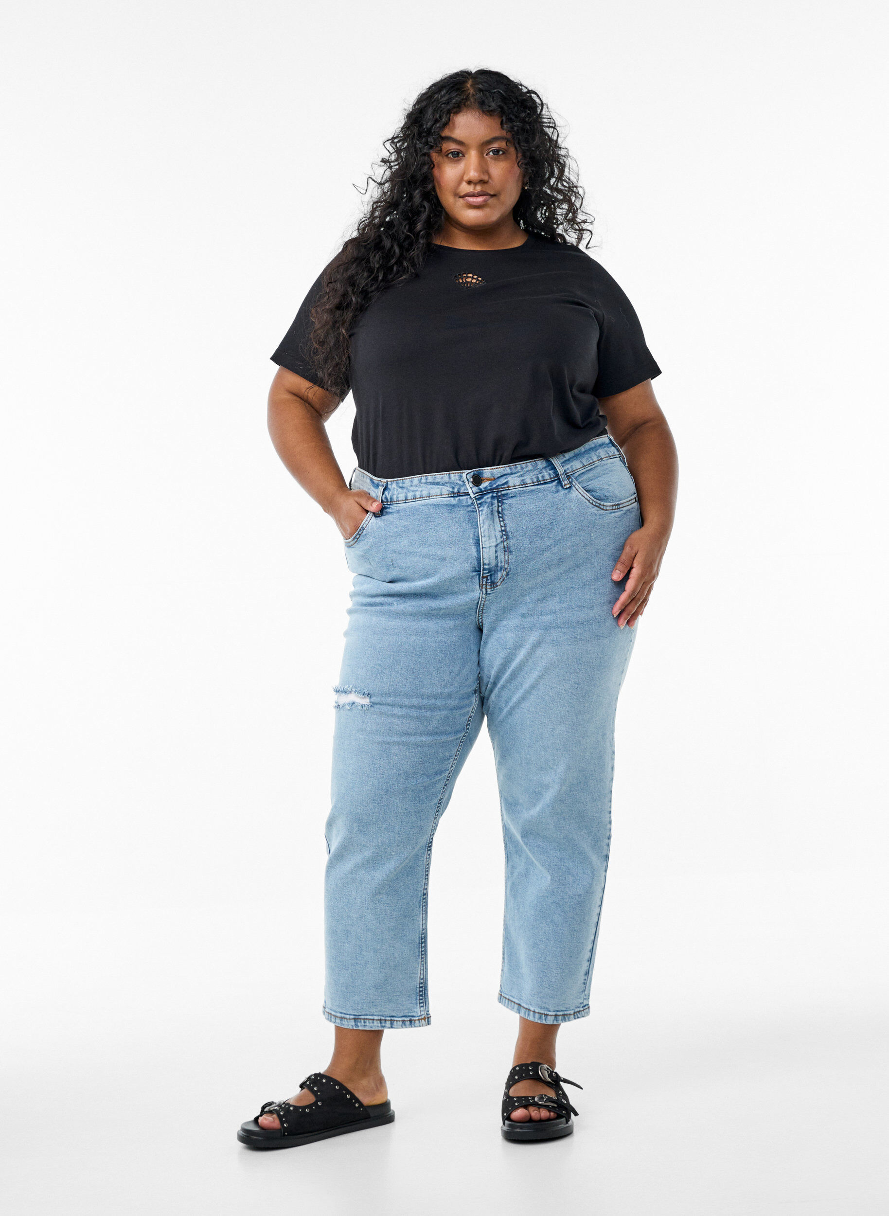 Zizzi T-shirt med dekorative detaljer , Sort, Model image number 1