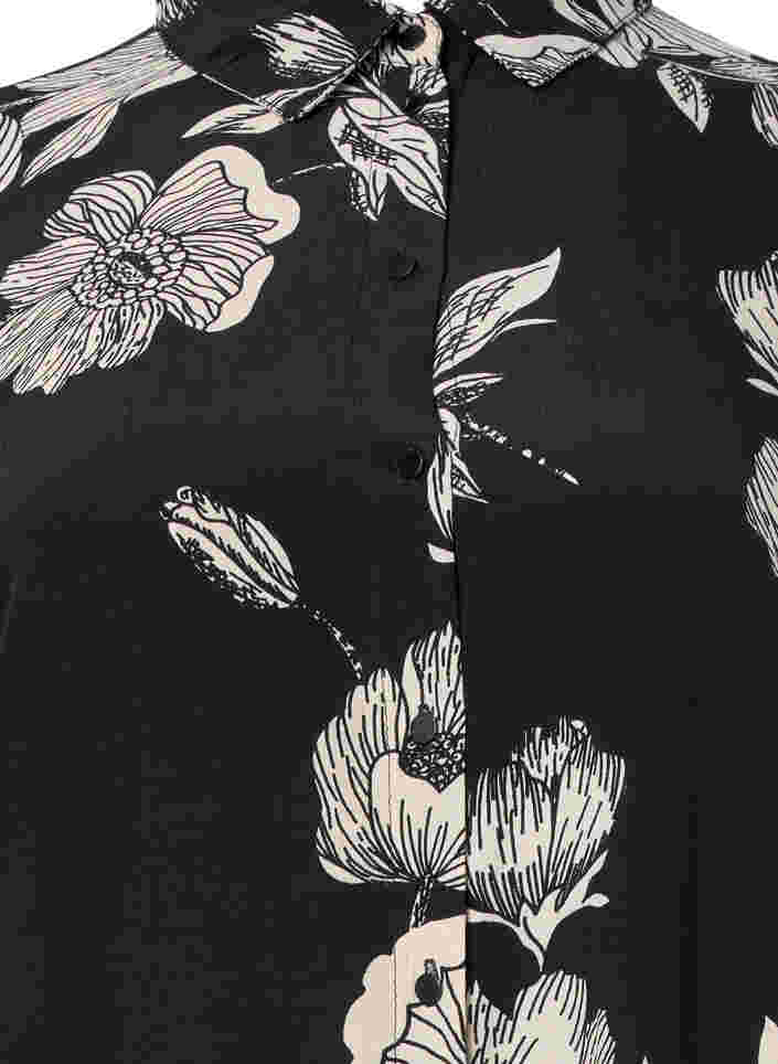 Blomstret skjortekjole i viskose, Black White AOP, Packshot image number 2