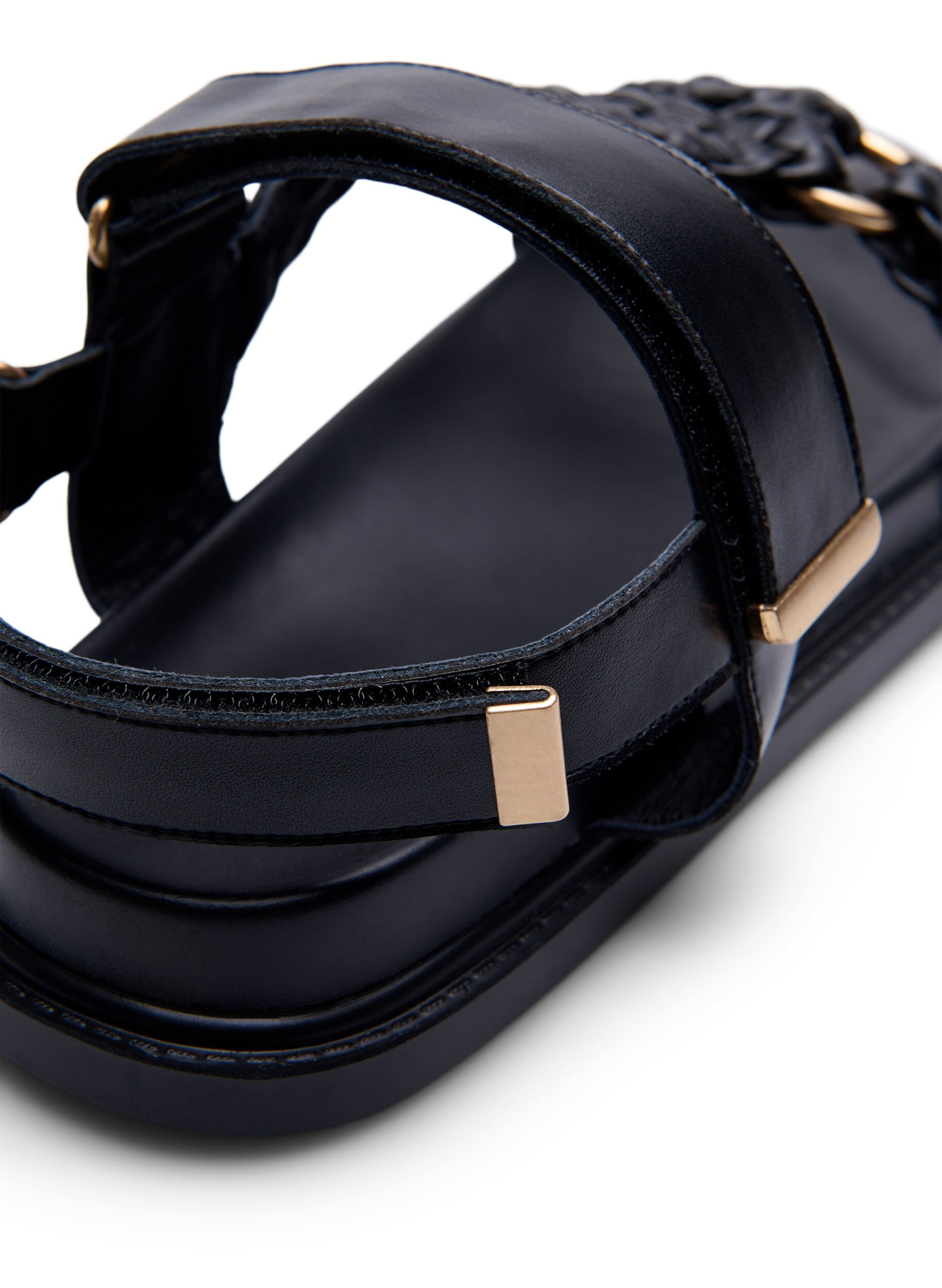 Zizzi Wide fit - L&aelig;dersandal med fletremme, Sort, Packshot image number 4