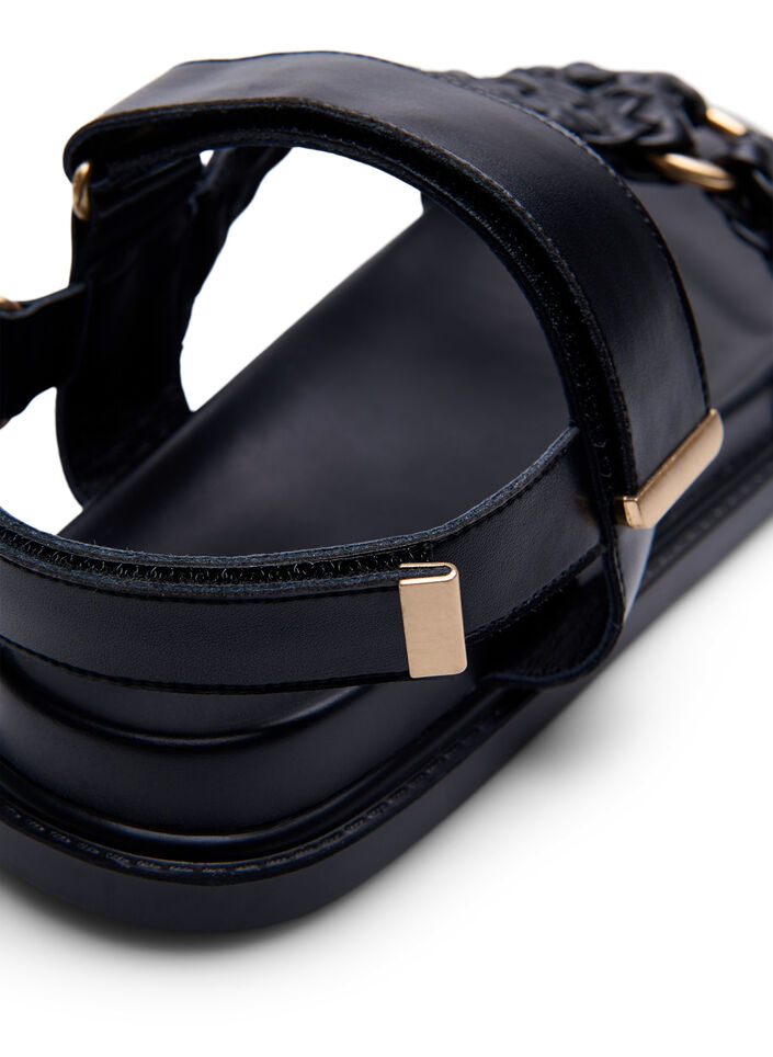 Wide fit - Lædersandal med fletremme, Sort, Packshot image number 4