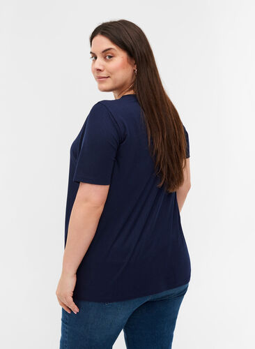 Kortærmet t-shirt i ribkvalitet, Navy Blazer, Model image number 1