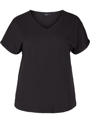 T-shirt med v-udskæring, Black, Packshot image number 0