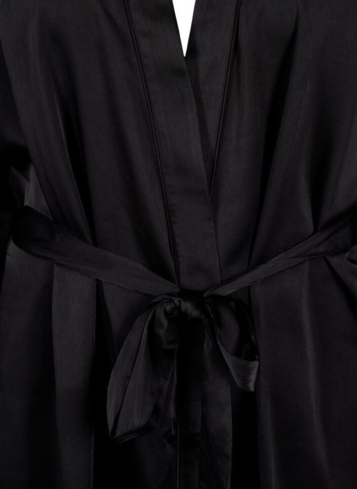 Satin kimono med bælte, Black, Packshot image number 2