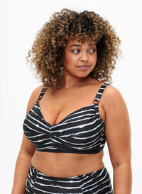 Printet bikini bh med bøjle, Black White Stripe, Model