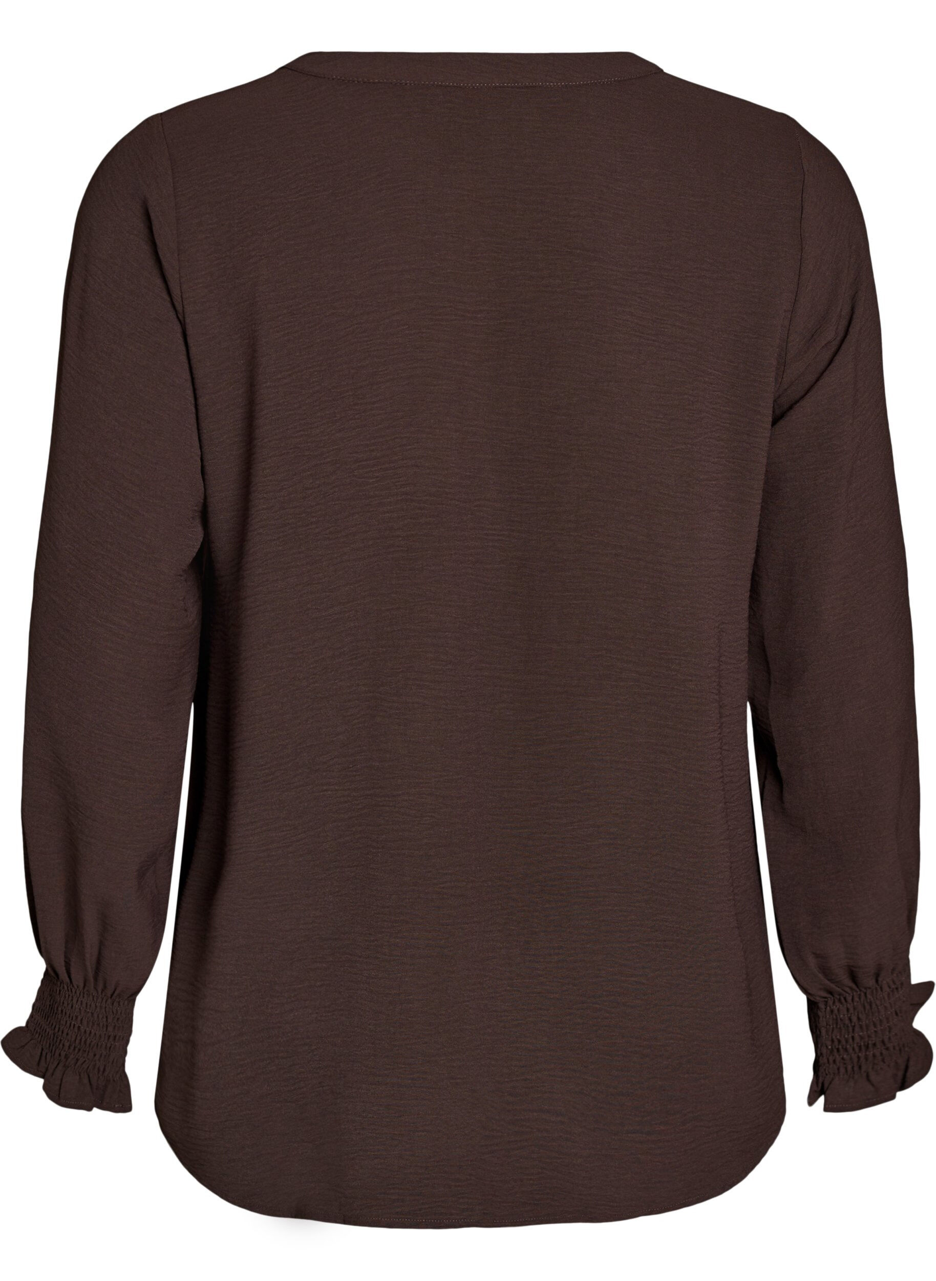 ZizziBluse med smock manchetter og V-udsk&aelig;ring, Brun, Packshot image number 1