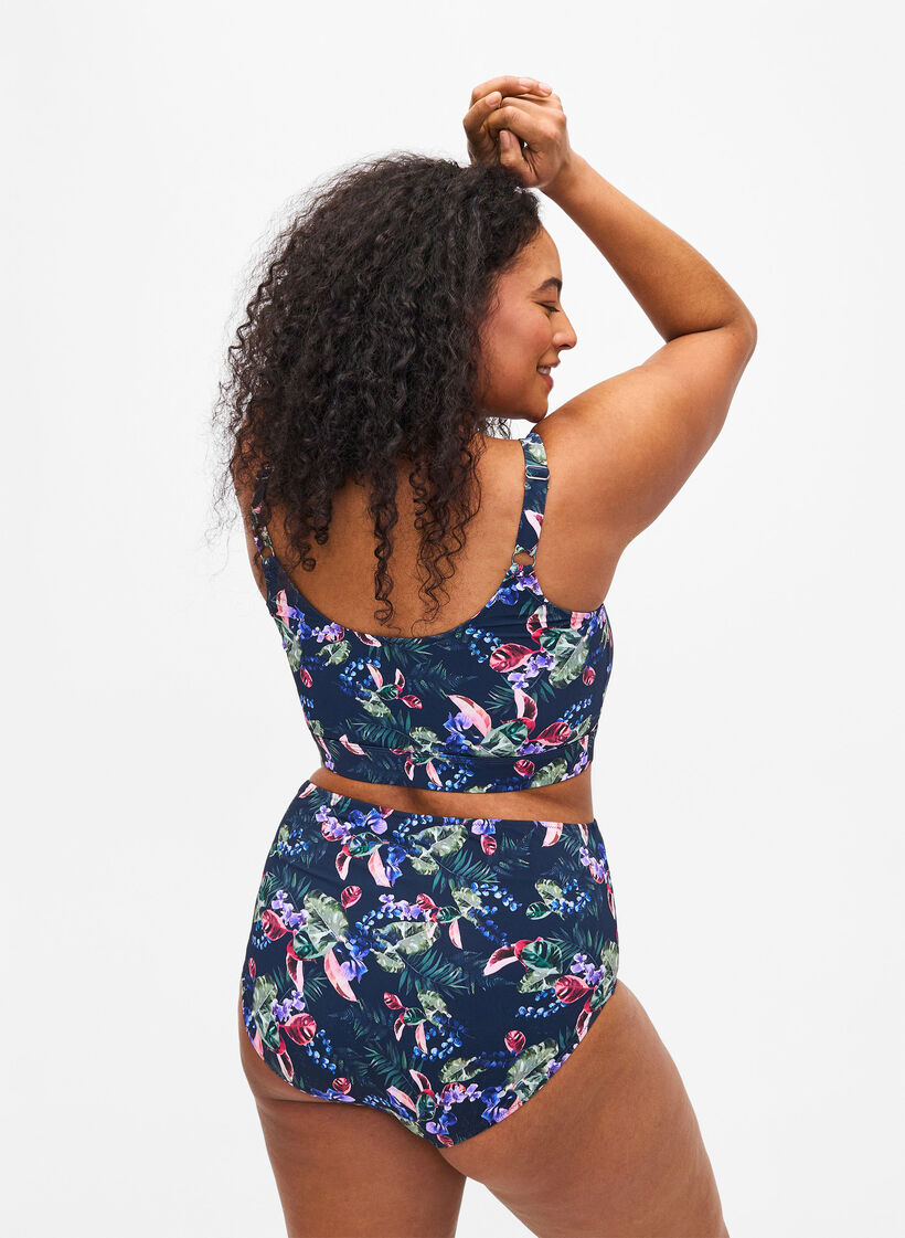 Højtaljet bikinitrusse med print, Blå, Model image number 1