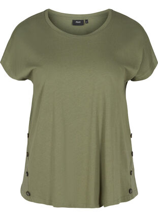 T-shirt med knapper i økologisk bomuld, Thyme, Packshot image number 0