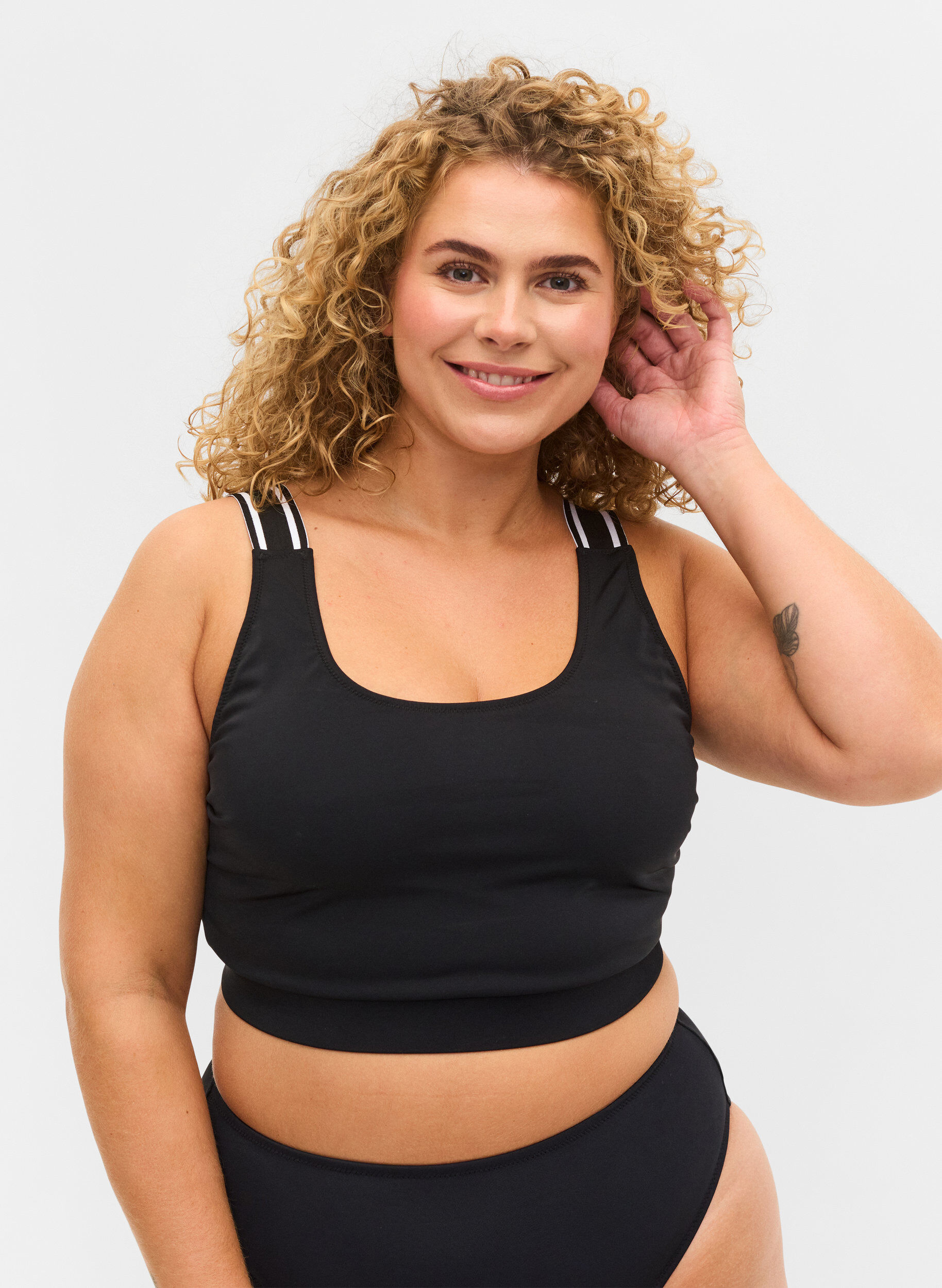 Zizzi Bikini top med stribede skulderstropper, Black, Model image number 0