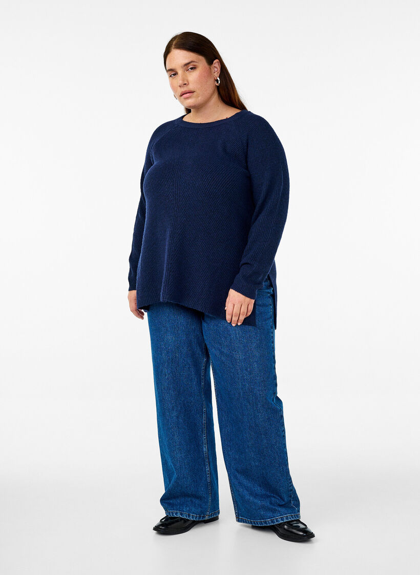 Strikbluse med rund hals, Naval Academy Mel., Model image number 2