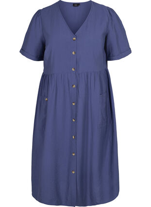 Kortærmet kjole med knapper og lommer, Nightshadow Blue, Packshot image number 0