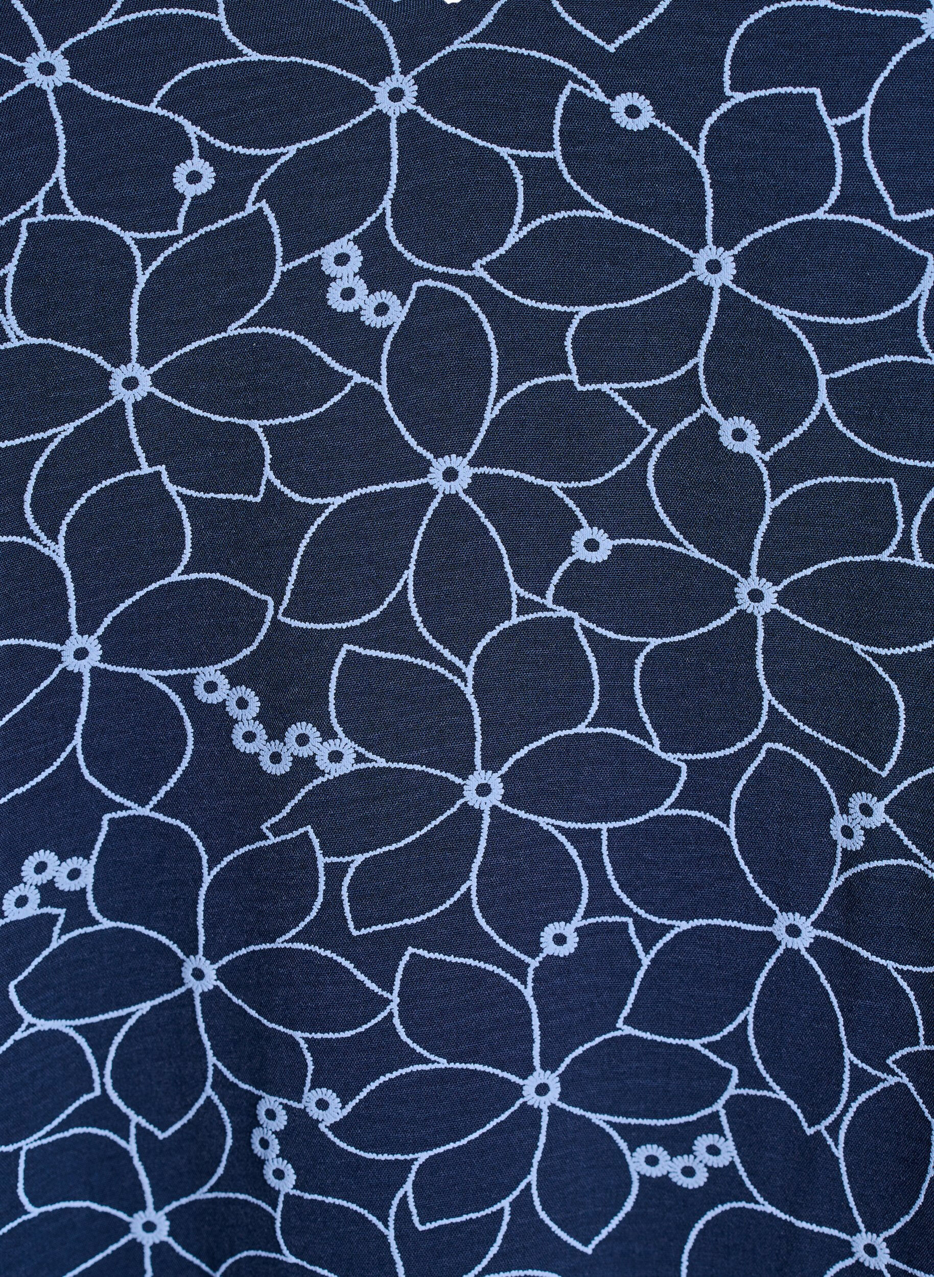 Zizzi Tunika med broderet blomsterm&oslash;nster og 3/4 &aelig;rmer, Bl&aring;, Packshot image number 2