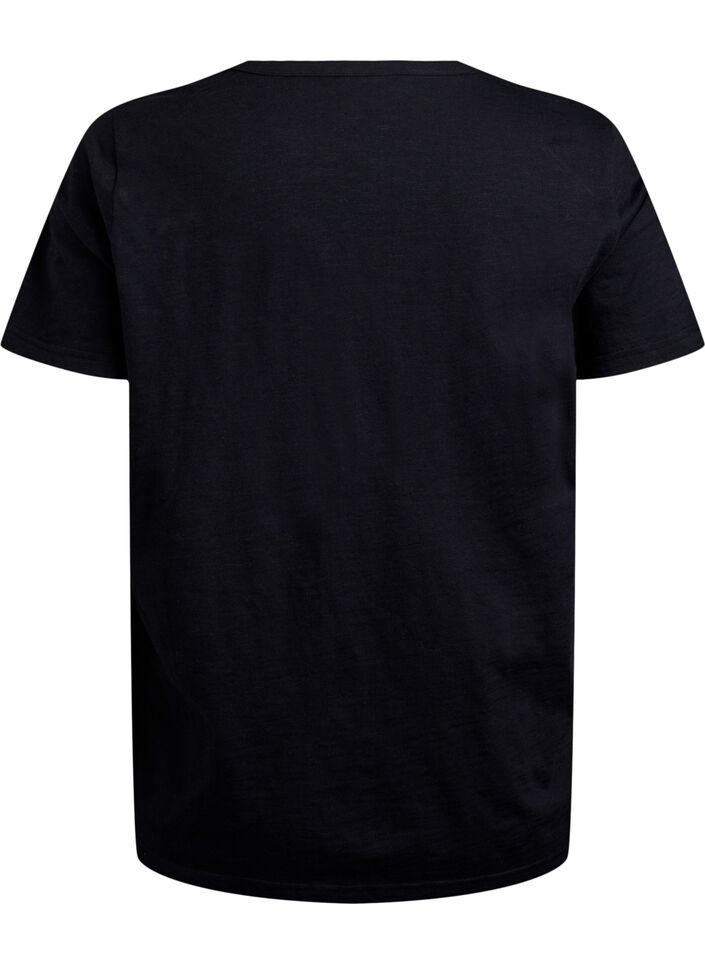 T-shirt med knapdetalje, Sort, Packshot image number 1