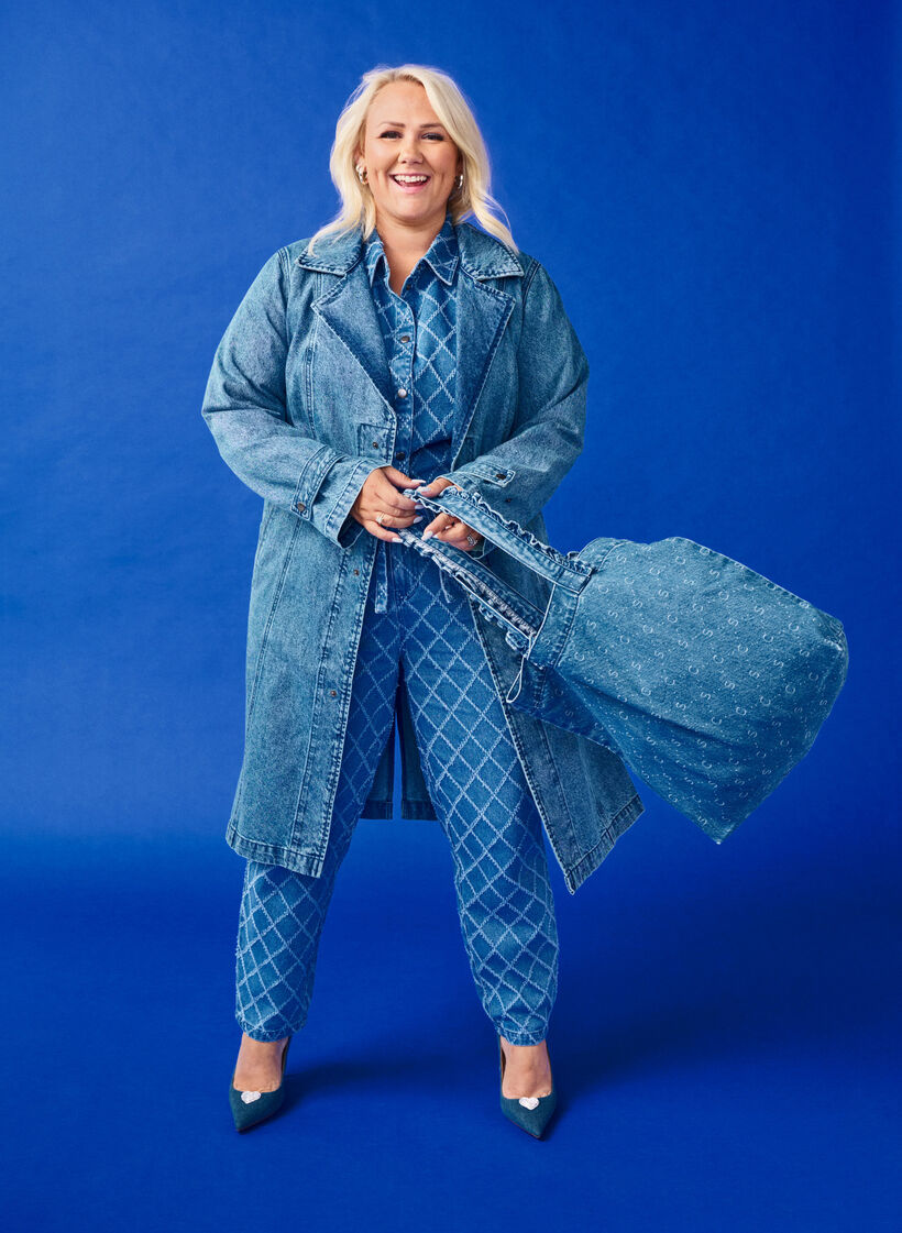 Denim trenchcoat med bælte, Blue Denim, Image image number 0
