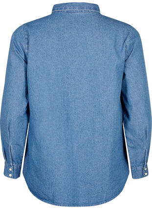 Blomstret denimskjorte med brystlomme, Light Blue Denim, Packshot image number 1