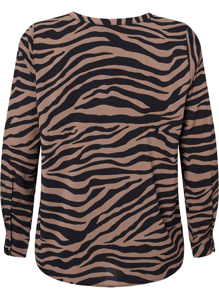 V-hals skjorte med zebraprint, Black/Brown Zebra, Packshot image number 1