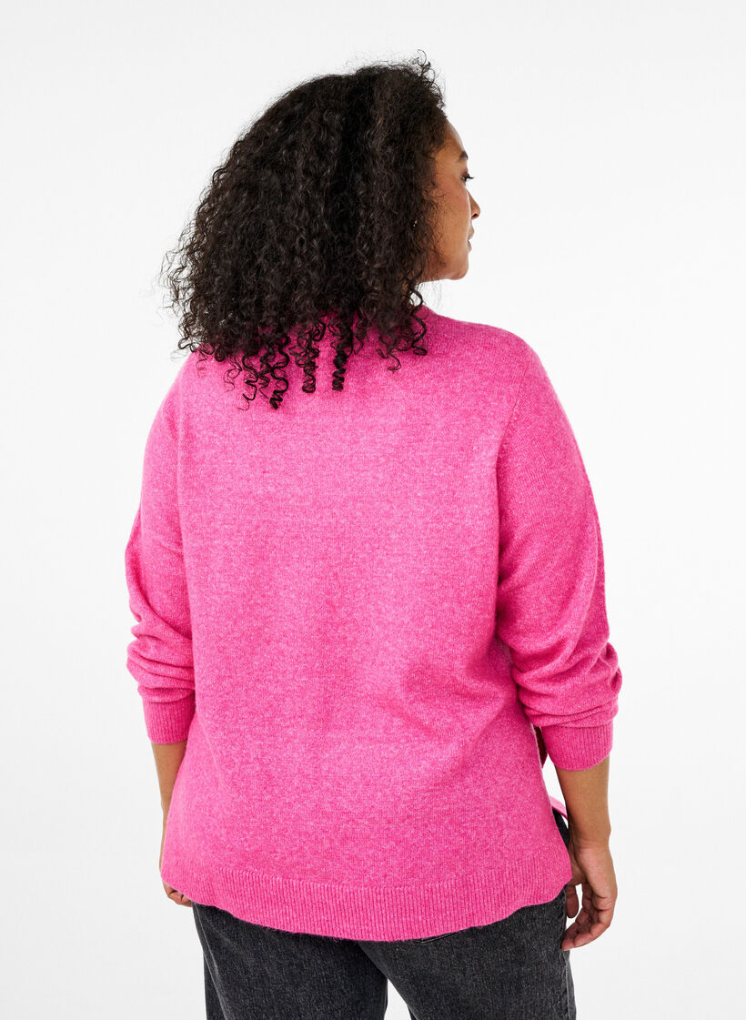 Strikbluse med uld og slidser, Raspberry Rose Mel., Model image number 1
