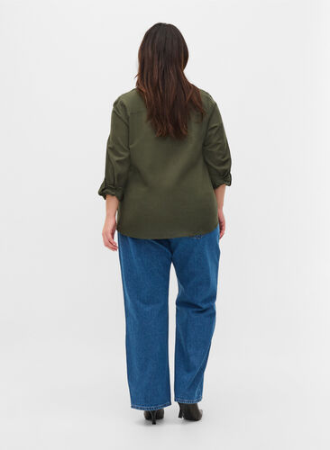 Straight jeans med høj talje, Blue denim, Model image number 1