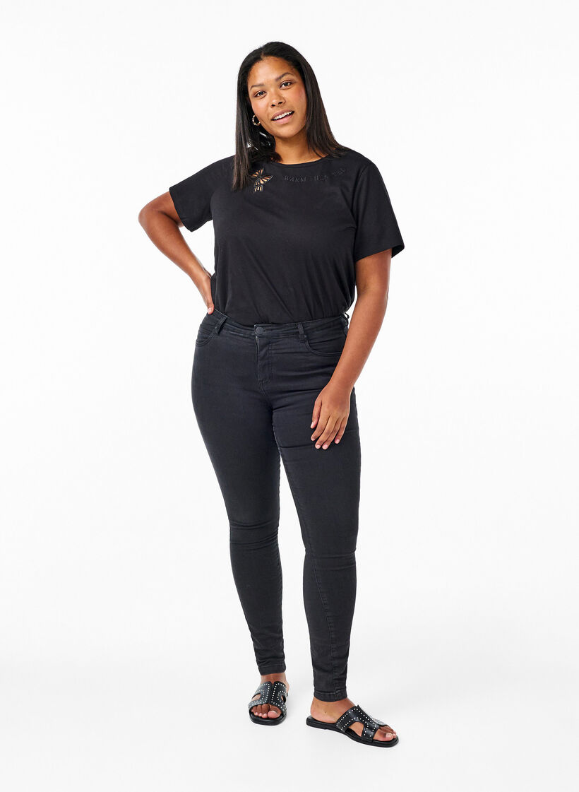 T-shirt i økologisk bomuld med sløjfedetalje, Black, Model image number 2