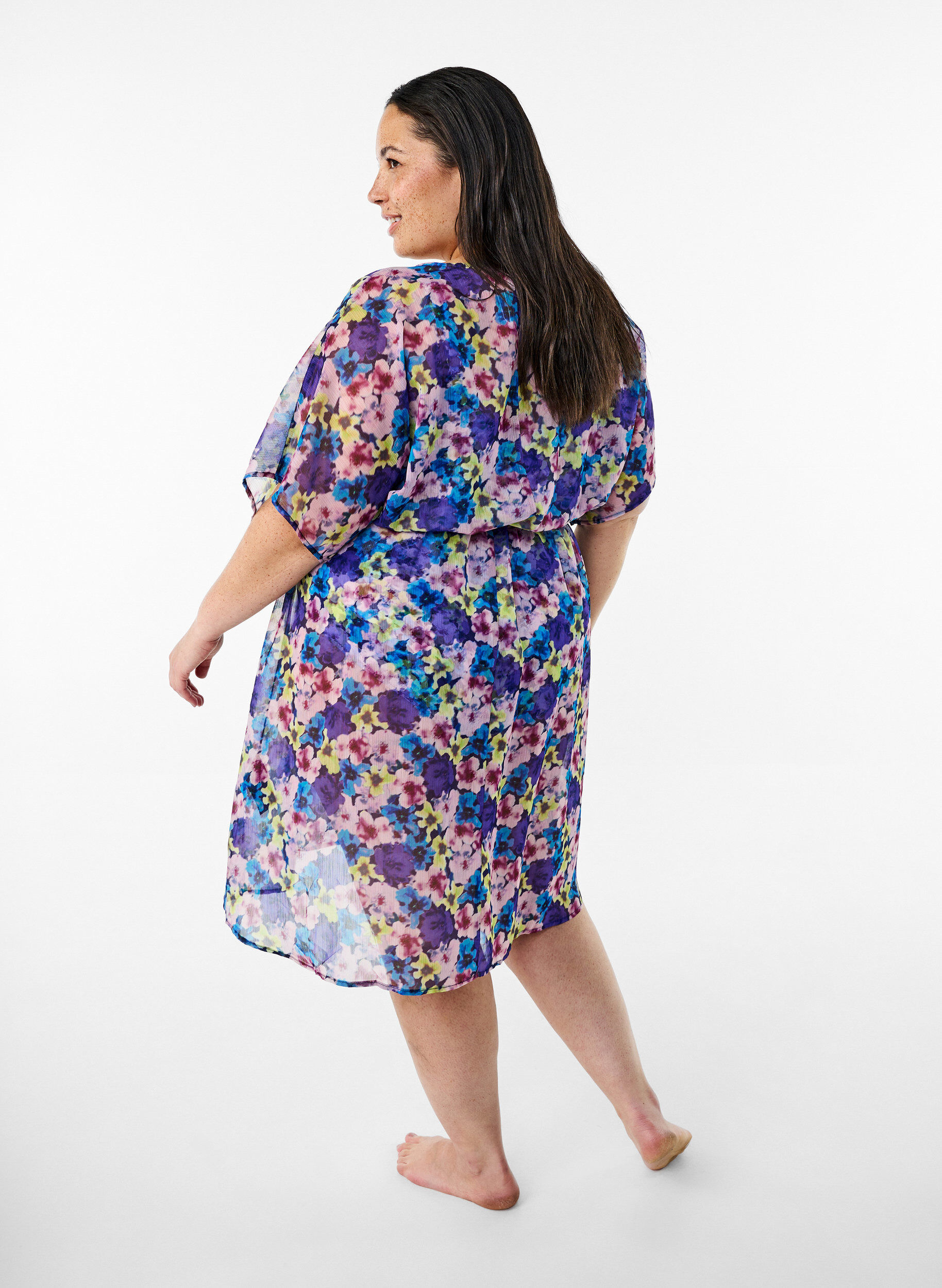 Zizzi Strand kimono med print, Bl&aring;, Model image number 1
