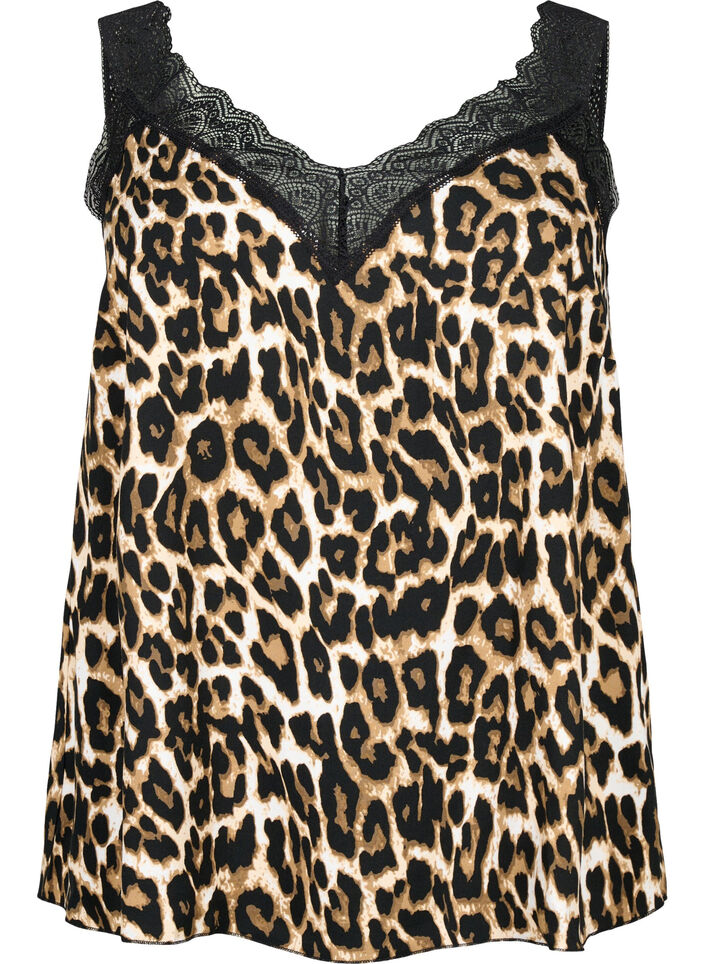 Top med blonder i viskose, Leopard, Packshot image number 0