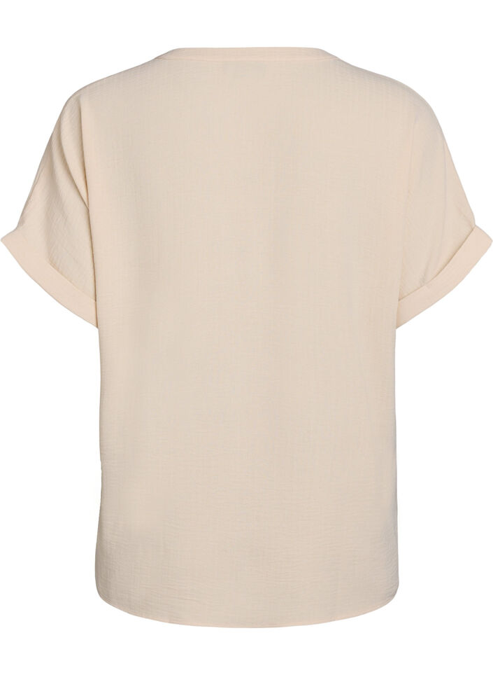 L&oslash;s bluse med korte &aelig;rmer, Beige, Packshot image number 1