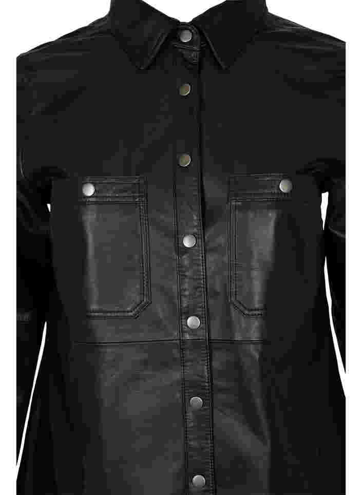Læderskjorte med knapper, Black, Packshot image number 2
